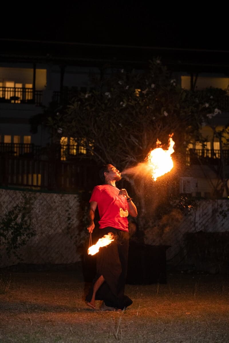 Fire performer at an evening event