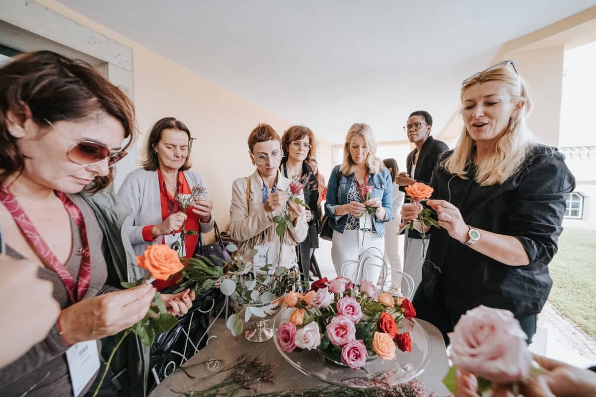 Delegates at a flower-arranging workshop